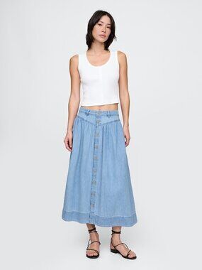 GAP petite denim western yoke maxi skirt (4/27)